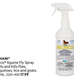 Bronco® Equine Fly Spray Repels and kills flies, mosquitoes, lice and gnats