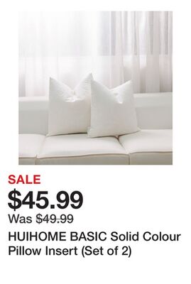 HUIHOME BASIC Solid Colour Pillow Insert (Set of 2)