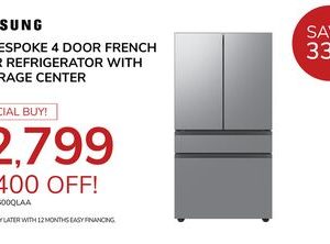 SAMSUNG 36" BESPOKE 4 DOOR FRENCH DOOR REFRIGERATOR WITH BEVERAGE CENTER