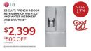 LG 28 CU. FT. FRENCH 3-DOOR REFRIGERATOR WITH ICE AND WATER DISPENSER AND CRAFT ICE™