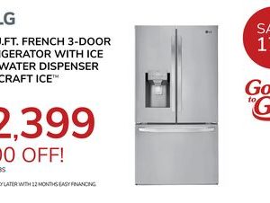 LG 28 CU. FT. FRENCH 3-DOOR REFRIGERATOR WITH ICE AND WATER DISPENSER AND CRAFT ICE™