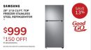 SAMSUNG 29" 17.6 CU.FT. TOP FREEZER STAINLESS STEEL REFRIGERATOR