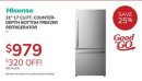 Hisense 31" 17 CU. FT. COUNTER-DEPTH BOTTOM FREEZER REFRIGERATOR