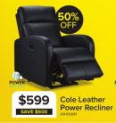 Cole Leather Power Recliner - Black