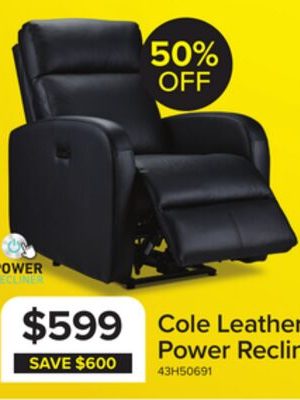 Cole Leather Power Recliner - Black