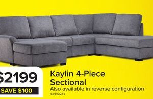 Kaylin 4-Piece Sectional with Right-Facing Chaise - Grey