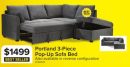 Portland 3-Piece Sectional with Left-Facing Pop-Up Bed - Grey