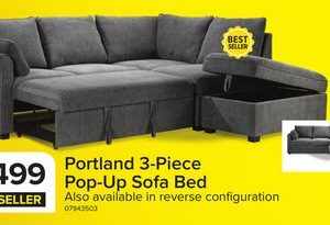 Portland 3-Piece Sectional with Left-Facing Pop-Up Bed - Grey