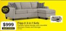Flipp-it Sofa with Reversible Chaise/Ottoman - Platinum