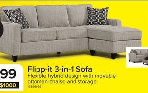 Flipp-it Sofa with Reversible Chaise/Ottoman - Platinum
