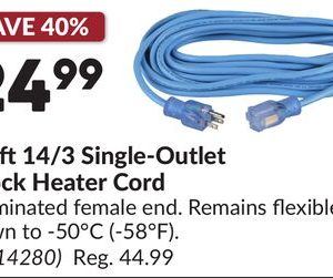 30 ft14/3 Single-Outlet Block Heater Cord