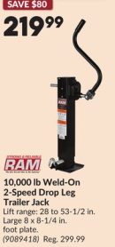 10,000 lb Weld-On 2-Speed Drop Leg Trailer Jack