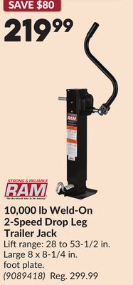 10,000 lb Weld-On 2-Speed Drop Leg Trailer Jack