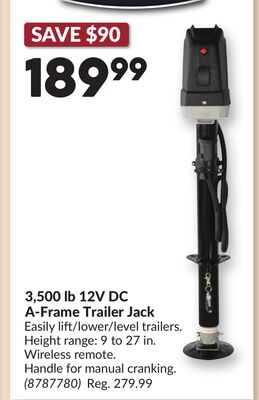 3,500 lb 12V DC A-Frame Trailer Jack