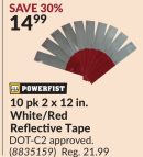 10 pk 2 x 12 in. White/Red Reflective Tape