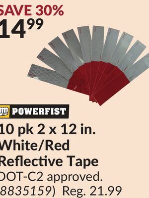 10 pk 2 x 12 in. White/Red Reflective Tape