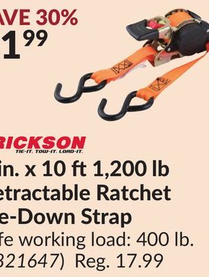 1 in. x 10 ft 1,200 lb Retractable Ratchet Tie-Down Strap