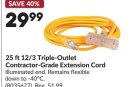 25 ft12/3 Triple-Outlet Contractor-Grade Extension Cord