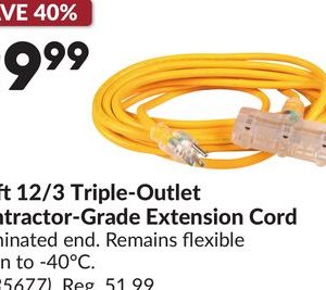 25 ft12/3 Triple-Outlet Contractor-Grade Extension Cord