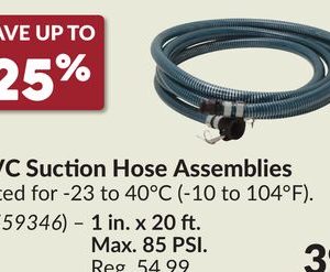 PVC Suction Hose Assemblies- 1 in. x 20 ft. Max. 85 PSI.