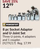 8 pc Socket Adapter and U-Joint Set