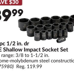 19 pc 1/2 in. dr SAE Shallow Impact Socket Set