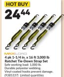 4 pk 1-1/4 in. x 16 ft3,000 lb Ratchet Tie-Down Strap Set