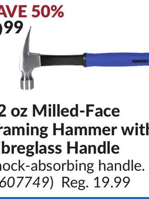 22 oz Milled-Face Framing Hammer with Fibreglass Handle