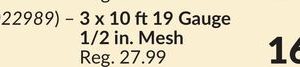 3 x 10 ft 19 Gauge 1/2 in. Mesh Galvanized Hardware Cloth