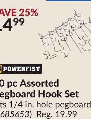 50 pc Assorted Pegboard Hook Set