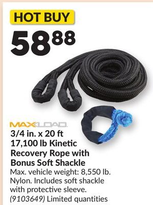 3/4 in. x 20 17,100 lb Kinetic Recovery Rope with Bonus SoftShackle