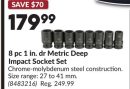 8 pc 1 in. dr Metric Deep Impact Socket Set