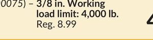 3/8 in. Working load limit: 4,000 lb.