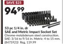 53 pc 1/4 in. dr SAE and Metric Impact Socket Set