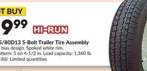 HI-RUN ST175/80D13 5-Bolt Trailer Tire Assembly