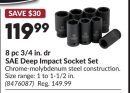 8 pc 3/4 in. dr SAE Deep Impact Socket Set