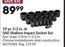 19 pc 1/2 in. dr SAE Shallow Impact Socket Set