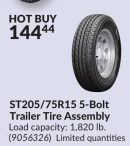 ST205/75R15 5-Bolt Trailer Tire Assembly
