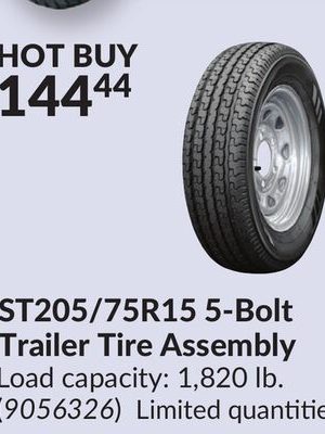 ST205/75R15 5-Bolt Trailer Tire Assembly