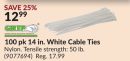 100 pk 14 in. White Cable Ties
