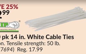 100 pk 14 in. White Cable Ties