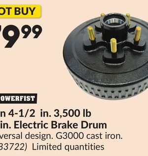 5 on 4-1/2 in. 3,500 lb 10 in. Electric Brake Drum
