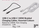 1 ft USB-C to USB-C 100W Braided Charging Cables, Assorted Colours