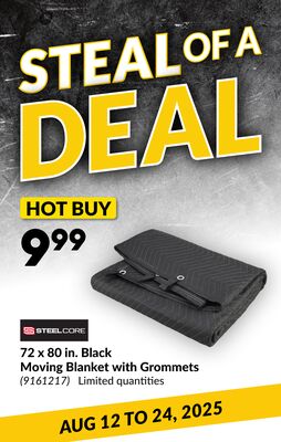 72 x 80 in. Black Moving Blanket with Grommets