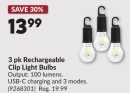 3 pk Rechargeable Clip Light Bulbs