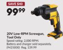 20V Low-RPM Screwgun, Tool Only