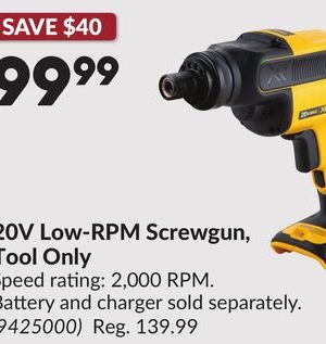20V Low-RPM Screwgun, Tool Only
