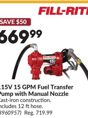 115V 15 GPM Fuel Transfer Pump with Manual Nozzle