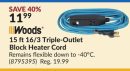 15 ft16/3 Triple-Outlet Block Heater Cord