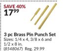 3 pc Brass Pin Punch Set